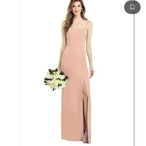 NWT After Six Spaghetti Strap V-Back Crepe Gown with Front Slit